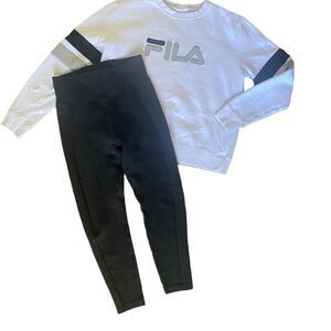 Fila White/Black/Gray Sweatshirt and Leggings. Size Medium